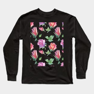 Watercolor Flower Pattern Long Sleeve T-Shirt